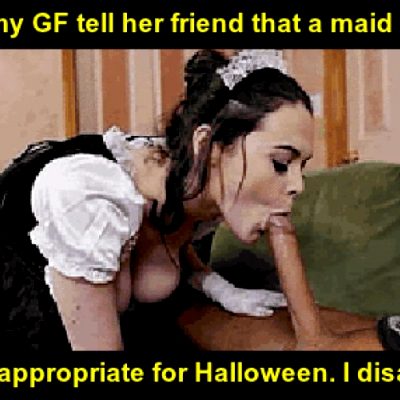 Halloween maid cleans up cock